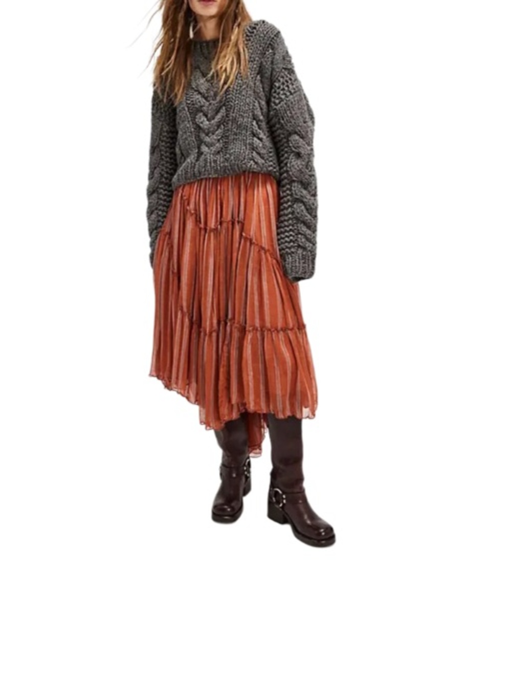 FREE PEOPLE FP ONE
TERRACOTTA STRIPE EMBER PRINTED
MIDI SKIRT SIZE